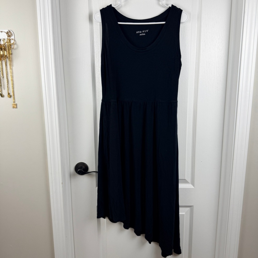 Ava &‎ Viv Black Women's Size 0X Sleeveless Asymmetrical Hem Midi Dress